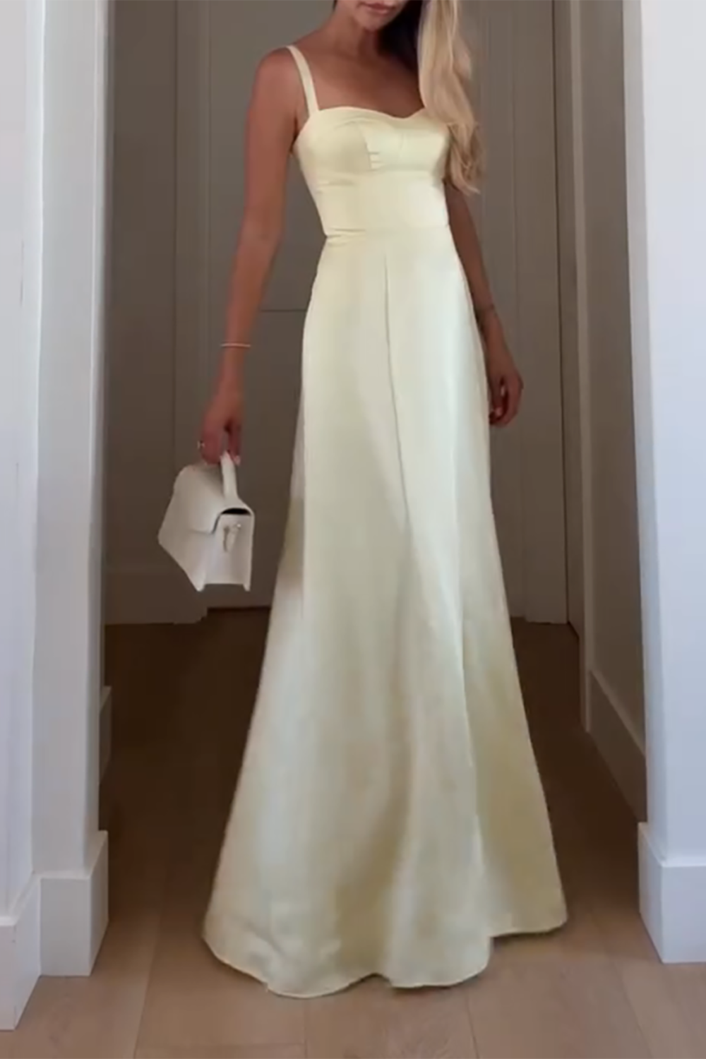 Yellow Satin Corset Spaghetti Straps Sheath Maxi Dress