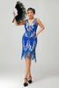Load image into Gallery viewer, Royal Blue Gatsby Short Sequin 1920s Dress With Fringes