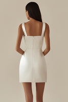 Load image into Gallery viewer, White Sheath Satin V-Neck Spaghetti Straps Short Graduation Dress