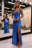 Load image into Gallery viewer, Sparkly Red Open Back Sequins Long Prom Dress with Slit