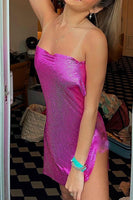 Load image into Gallery viewer, Sparkly Fuchsia Bodycon Strapless Tight Short Birthday Dress with Slit