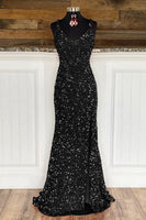 Load image into Gallery viewer, Sheath Spaghetti Straps Sky Blue Sequins Prom Dress with Split Front