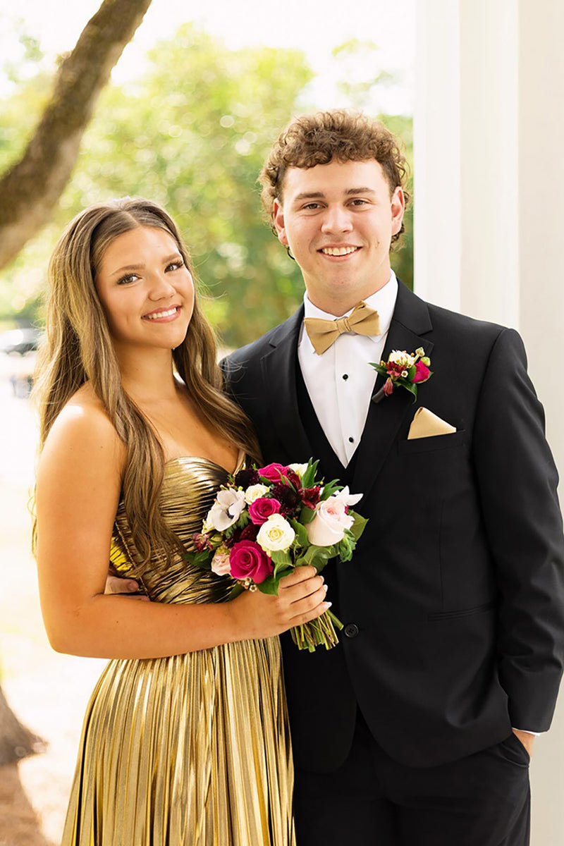 Load image into Gallery viewer, Metallic Purple A-Line Strapless Ruched Long Prom Dress with Slit