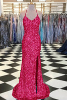 Load image into Gallery viewer, Fuchsia Sequin Mermaid Prom Dress