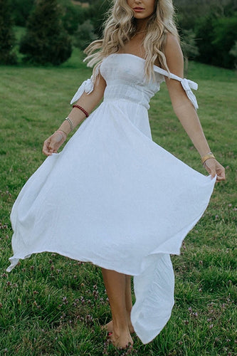 Simple White Sheath Off The Shoulder Maxi Prom Dress