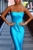 Load image into Gallery viewer, Simple Turquoise Strapless Mermaid Maxi Prom Dress