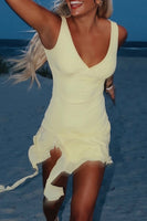 Load image into Gallery viewer, Yellow Chiffon V-Neck Bodycon Mini Birthday Dress with Ruffles