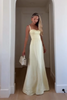 Load image into Gallery viewer, Yellow Satin Corset Spaghetti Straps Sheath Maxi Dress