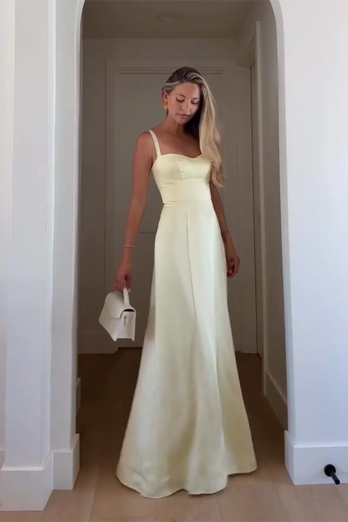 Yellow Satin Corset Spaghetti Straps Sheath Maxi Dress