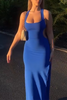 Load image into Gallery viewer, Royal Blue Sheath Square Neck Satin Long Wedding Guest Dress with Slit