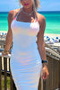 Load image into Gallery viewer, Simple White Sheath Spaghetti Straps Boho Maxi Prom Dress