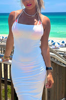 Load image into Gallery viewer, Simple White Sheath Spaghetti Straps Boho Maxi Prom Dress