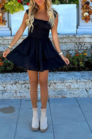 Load image into Gallery viewer, Simple Black A-Line Square Neck Mini Birthday Dress