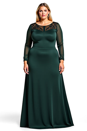 Elegant Dark Green A Line Satin Plus Size Long Mother of the Bride Dress