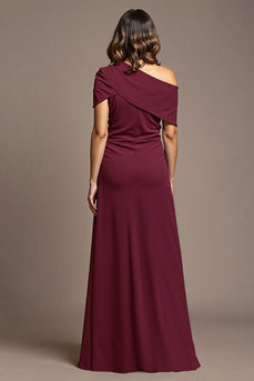 Burgundy Sheath Satin Maxi Mother of the Bride Dress with Slit