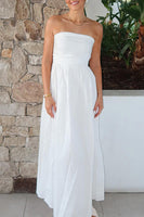 Load image into Gallery viewer, Simple White A-Line Starpless Maxi Formal Dress