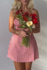 Load image into Gallery viewer, Red A Line Strapless Plaid Mini Birthday Dress