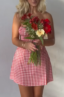 Load image into Gallery viewer, Red A Line Strapless Plaid Mini Birthday Dress