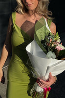 Load image into Gallery viewer, Simple Olive Bodycon Satin Thick Straps Prom Dress