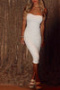 Load image into Gallery viewer, White Strapless Bodycon Ruched Midi Prom Dress with Slit
