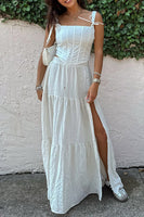 Load image into Gallery viewer, White A Line Cut Out Maxi Corset Formal Dress with Slit