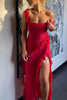 Load image into Gallery viewer, Red Chiffon Ruffled Sheath Long Prom Dress with Slit