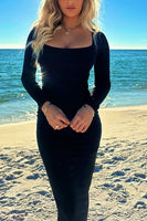 Load image into Gallery viewer, Black Sheath Square Neck Long Sleeves Maxi Prom Dress
