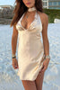 Load image into Gallery viewer, Champagne Bodycon Halter Mini Birthday Dress