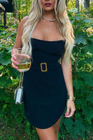 Load image into Gallery viewer, Black Bodycon Strapless Mini Birthday Dress with Belt