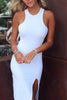 Load image into Gallery viewer, White Round Neck Mermaid Maxi Prom Dress with Slit