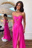 Load image into Gallery viewer, Fuchsia A Line Sweetheart Keyhole Long Pleated Prom Dress with Slit