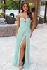 Load image into Gallery viewer, Fuchsia A Line Sweetheart Keyhole Long Pleated Prom Dress with Slit