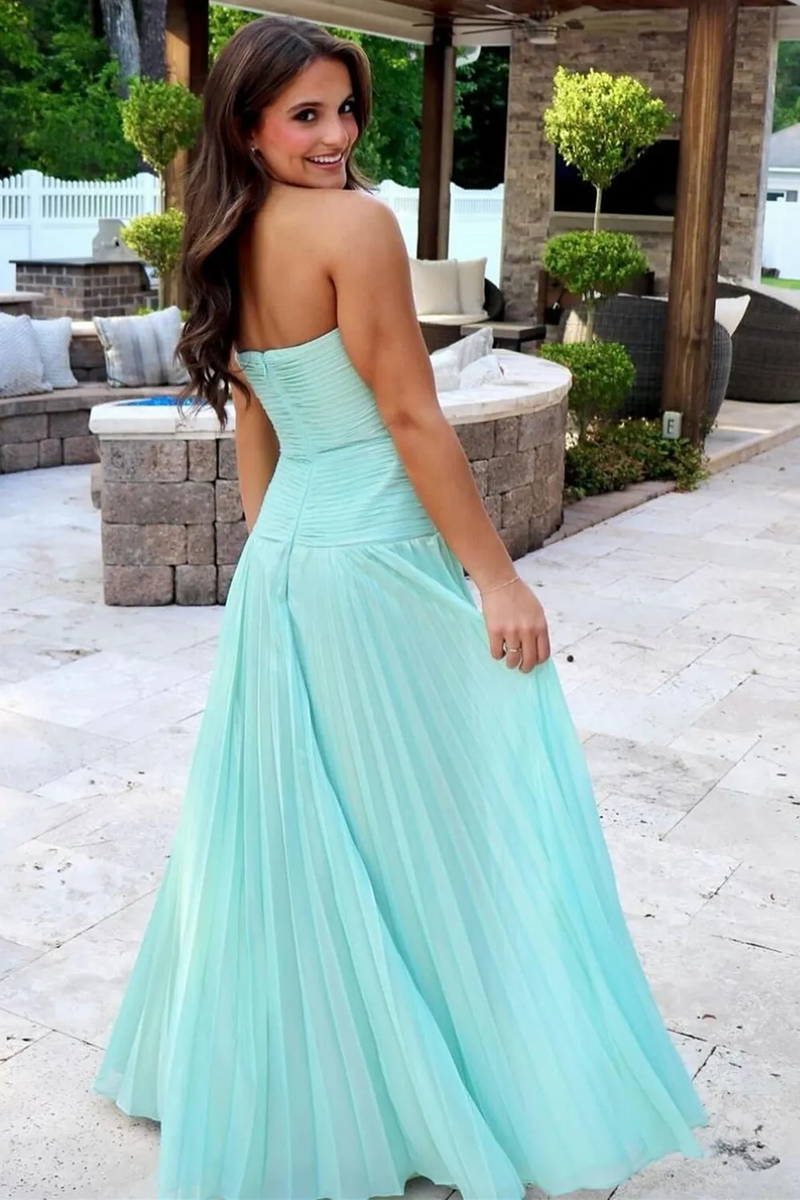 Load image into Gallery viewer, Fuchsia A Line Sweetheart Keyhole Long Pleated Prom Dress with Slit