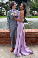 Load image into Gallery viewer, Orange Mermaid Halter Satin Prom Dress