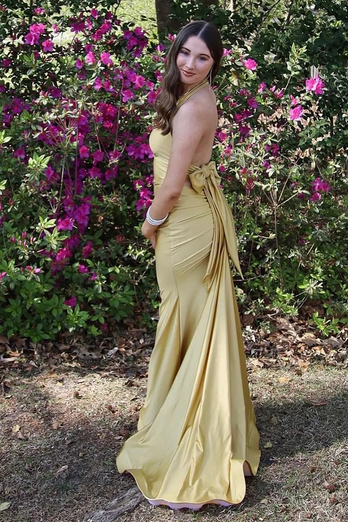 Orange Mermaid Halter Satin Prom Dress