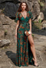 Load image into Gallery viewer, Burgundy A-Line Velvet Burnout Wrap Short Sleeves Long Prom Dress with Slit