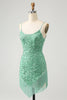 Load image into Gallery viewer, Glitter Sage Tight Scoop Short Prom Dress with Tassels