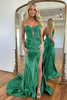Load image into Gallery viewer, Fuchsia Mermaid Satin Sweetheart Corset Long Prom Dress with Slit