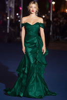 Load image into Gallery viewer, Dark Green Mermaid Off the Shoulder Long Gala Dress with Ruffles