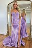 Load image into Gallery viewer, Fuchsia Mermaid Satin Sweetheart Corset Long Prom Dress with Slit