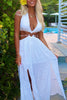 Load image into Gallery viewer, White Sheath Halter Cut Out Boho Maxi Prom Dress with Slit