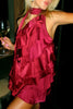Load image into Gallery viewer, Burgundy One Shoulder Neck Scarf Bodycon Mini Birthday Dress with Ruffles