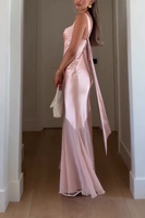 Load image into Gallery viewer, Pink Sheath Satin Square Neck Backless Maxi Formal Dress