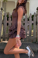 Load image into Gallery viewer, Brown Tiered A Line Mini Birthday Dress with Ruffles