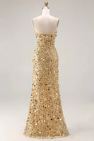 Load image into Gallery viewer, Sparkly Red Strapless Corset Long Sequin Prom Dress with Slit