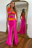 Load image into Gallery viewer, Fuchsia Satin Mermaid Long Prom Dress with Slit