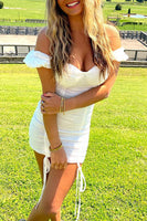 Load image into Gallery viewer, White Off The Shoulder Bodycon Ruched Mini Party Dress