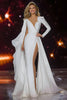 Load image into Gallery viewer, Sparkly White Long Sleeves Mermaid Pageant Dress with Slit