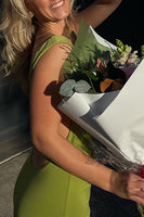 Load image into Gallery viewer, Simple Olive Bodycon Satin Thick Straps Prom Dress