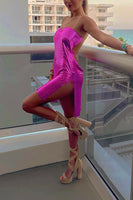 Load image into Gallery viewer, Sparkly Fuchsia Bodycon Strapless Tight Short Birthday Dress with Slit